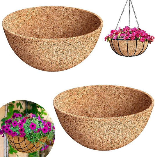 Riare 2 Pack 20 Inch Round Coco Liners Replacement- 100% Natural Coconut Coir Liners for Hanging Baskets, Garden Flower Vegetables Planter Pot, Window Box, Fence, Decks