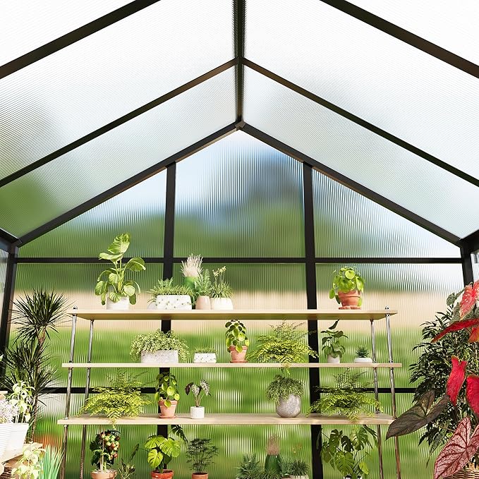 Garvee 6 x 10 ft Greenhouse, Greenhouses for Outside, Polycarbonate Greenhouse with Aluminum Frame, Lockable Door and Ajustable Roof Vent for Backyard, Green Houses for Outside Garden Backyard, Patio