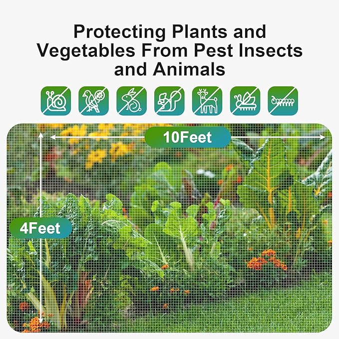 Garden Netting Pest Barrier: 4'x10' Fine Bug Netting for Garden Protection Row Cover Raised Bed Screen Mesh Greenhouse Mosquito Net, Protecting Tree Plants Vegetable Flowers Fruits