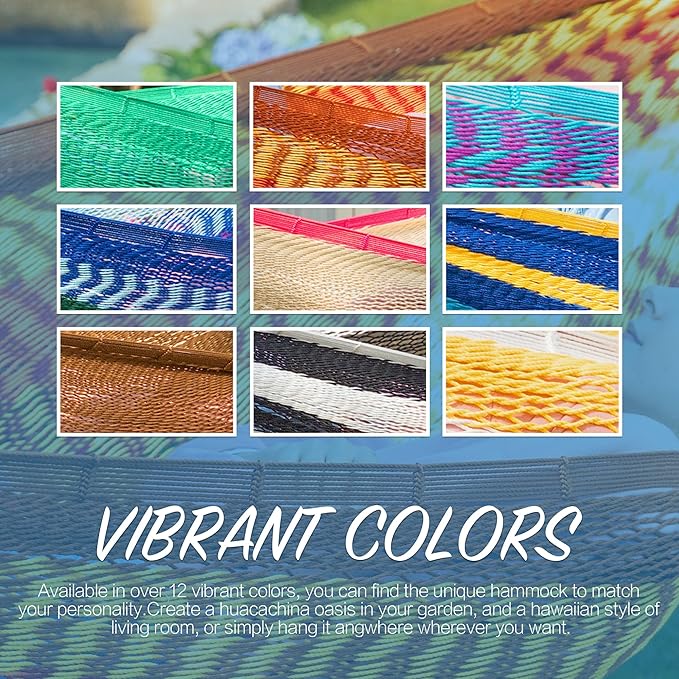 PNAEUT Handwoven Mayan Hammock, Thick Soft Rope Double Hammock for Outdoor Outside & Indoor, 600 lbs Capacity Heavy-Duty, Includes Tree Straps, Carabiners & Carrying Bag (Sunset, X-Large)