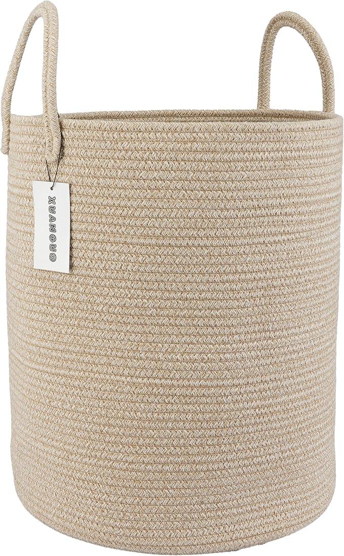 XUANGUO Cotton Rope Laundry Basket Hamper for Clothes, oatmeal