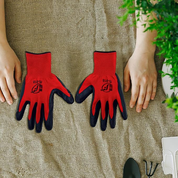 WHEATHUSK 100 Pack Gardening Gloves Bulk for Men Women, Breathable Nitrile Rubber Coated Garden Gloves Dipped Gripping Work Gloves for Construction, Gardening