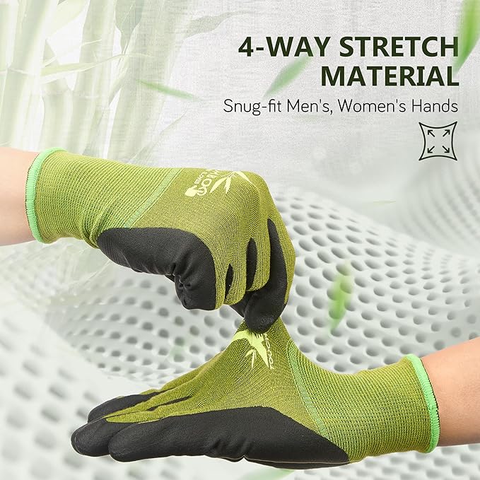 COOLJOB 2 Pairs Gardening Working Gloves for Men and Women, Touchscreen, Grippy Nitrile Rubber Coated for Garden Yard, Green/Black,Medium Size (M)