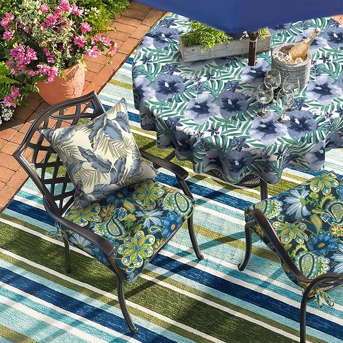 DYTXIII Set of 2 Outdoor Chair Cushions 19"x19"x4", Water Repellent Tufted Patio Seat Cushions with Ties, Thick Replacement Pads for Wicker Dining Chairs, Patio Furniture, Flower Child