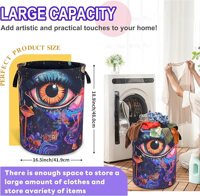 Abstract Eyes Mushrooms Laundry Basket Foldable Oxford Cloth 18.9 x 16.5 In