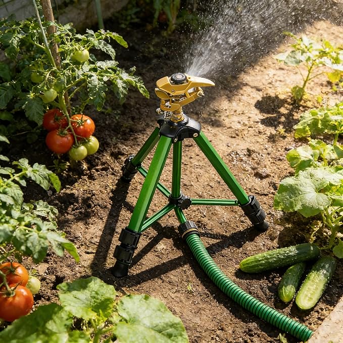 LIULO TOOL Large Impact Sprinkler on Tripod Base, Heavy Duty Zinc Alloy Sprinkler for Yard with Adjustable Head and Extendable Tripod, 360 Full Coverage Irrigation Tool for Lawn Garden