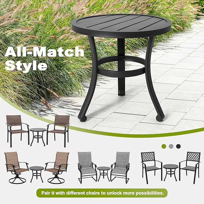NUU GARDEN 3 Piece Outdoor Bistro Set Patio Set Bistro Table Set Rustproof Patio Table and Chairs with Umbrella Hole for Backyard, Balcony, Front Porch, Black