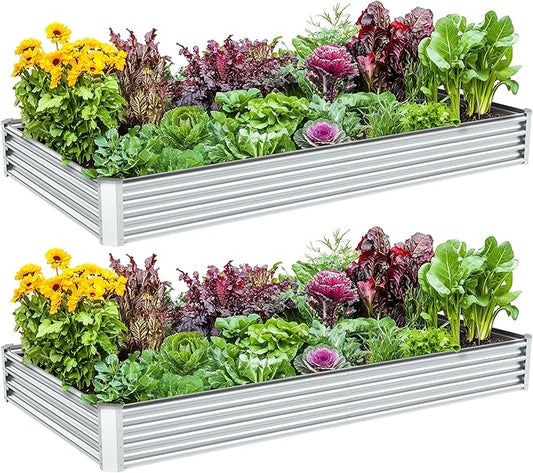2PCS 8x4x1FT Galvanized Raised Garden Bed, Galvanized Planter Raised Garden Boxes Outdoor, Large Metal Raised Garden Beds for Vegetables-Silver