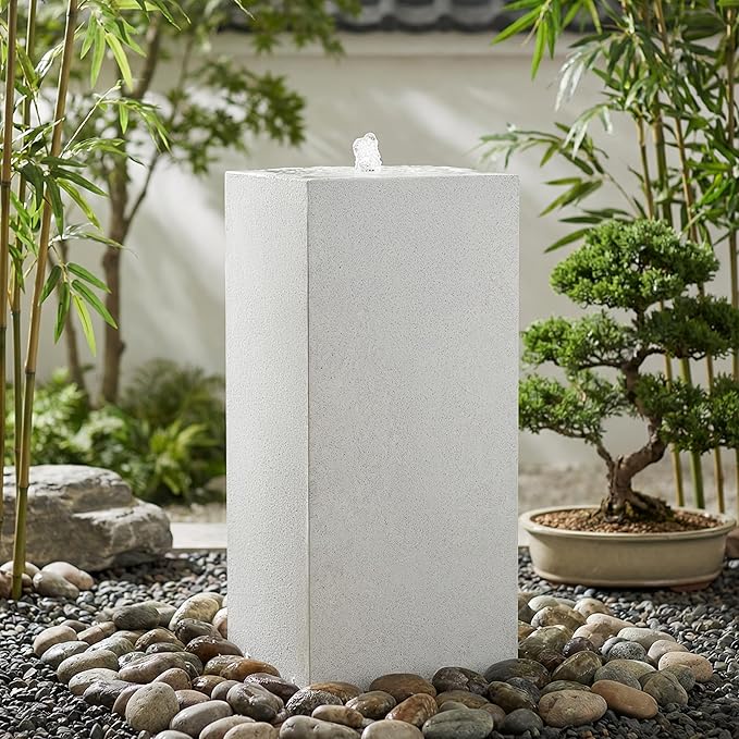 Sunnydaze Outdoor Water Fountain with LED Light - Modern Rectangle Bubbler Water Feature with Pump - 29.5" H - for Patio, Garden, Deck, Relaxation and Stress Relief - Fog