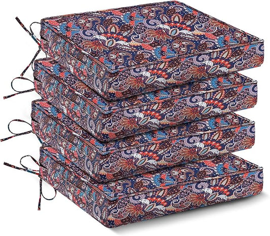 IPYNBAP Outdoor Chair Cushions Set of 4,Waterproof Outdoor Seat Cushions for Patio Furniture,Patio Chair Cushion with Handle and Ties, Out Door Chair Pads,17" x 16" x 2", Artistic Floral