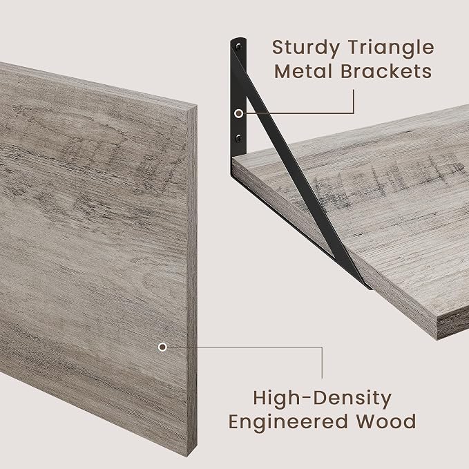Dreamland Wall Mounted Floating Shelves Set of 2, 24x12, Grey