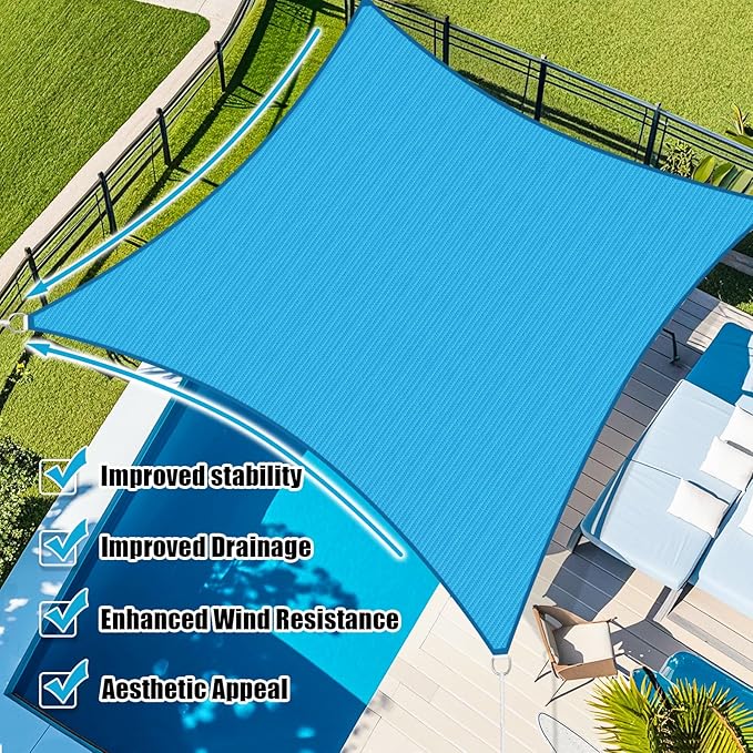 Amagenix Sun Shade Sail 10'X18' Curved Edge Outdoor Shade Canopy Turquoise Mixed Breathable 95% UV Block Shade Cloth for Patio Garden Backyard (We Make Custom Size)