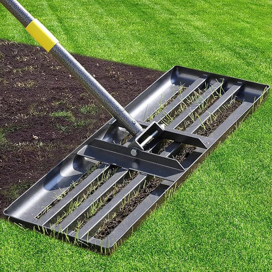 Large Lawn Leveling Rake - Heavy Duty 30"x10" Stainless Steel Leveler Plate,Reinforced Welds,28-72" Adjustable, Anti Flipping Smooth Edge,for Soil, Dirt,Ground,Golf,Yard Top Dressing,Landscaping