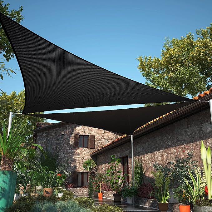 ShadeMart 8' x 9' x 12' Black Sun Shade Sail UPF50 Right Triangle smTAPT08 Canopy Fabric Cloth Screen, Water Air Permeable & UV Resistant, Heavy Duty (We Customize Size)
