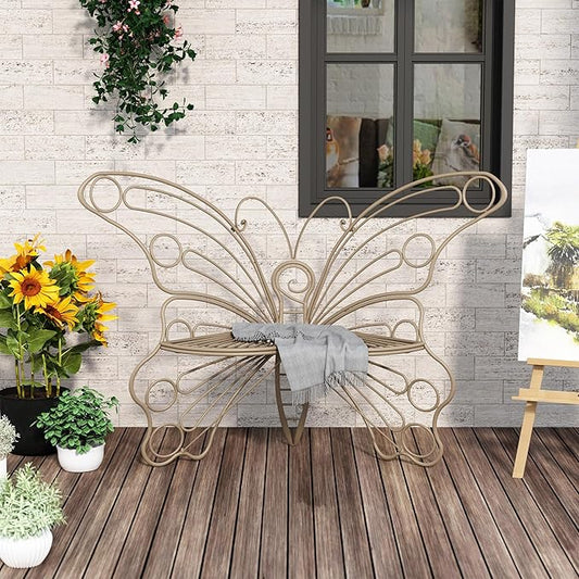 DIBRATY 50 Inches Outdoor Bench, Garden Bench with Sturdy Iron Metal Frame, Pretty Butterfly Bench Front Porch Bench for Porch,Lawn,Garden,Yard