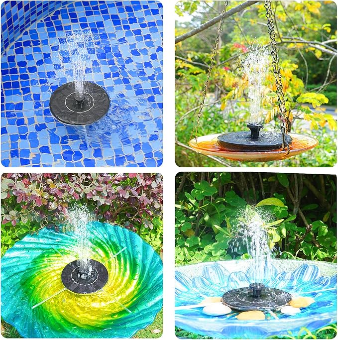 AMZtime 1.4W Solar Fountain with 4 Fixed Rods, 2026 Solar Fountain Pump with Upgraded Solar Panels, Solar Powered Floating Water Fountain Pump for Bird Bath, Garden, Ponds, Fish Tank and Outdoor