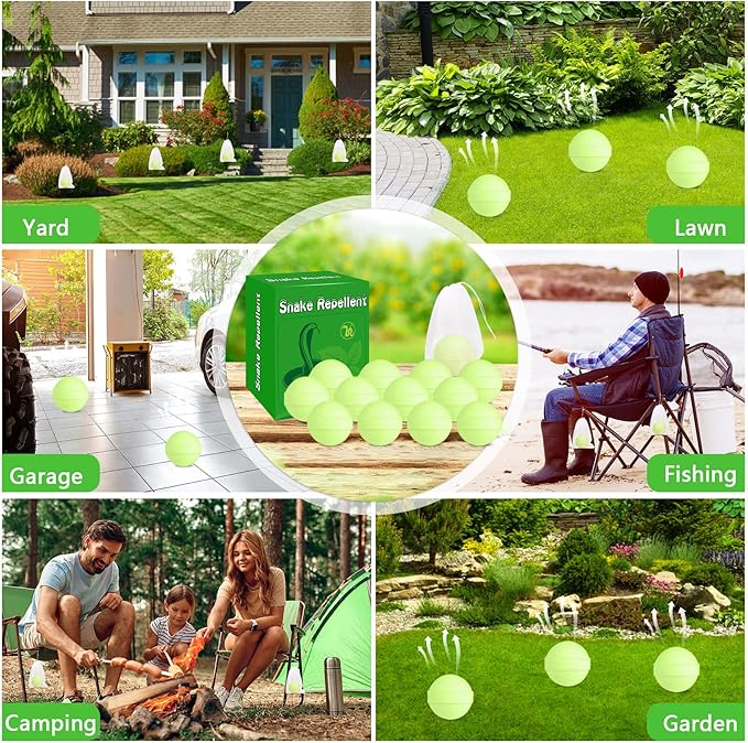 24 Pack Snake Repellent for Yard, Natural Rodent Repellent Balls for Outdoors and Indoor, Keep Snakes Lizard and Rodent Away from Lawn Yard Garden Camping Fishing Pet Safe