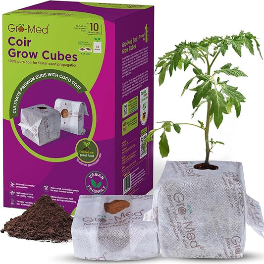 Gro-Med Coco Coir Seed Starter Cubes NPK Enriched for Herbs, Flowers, Vegetables organic Coco 4 Inch Plugs Perfect for Cloning, Cuttings, Propagation - 10 Cubes- Best Alternative to Peatmoss, Rockwool