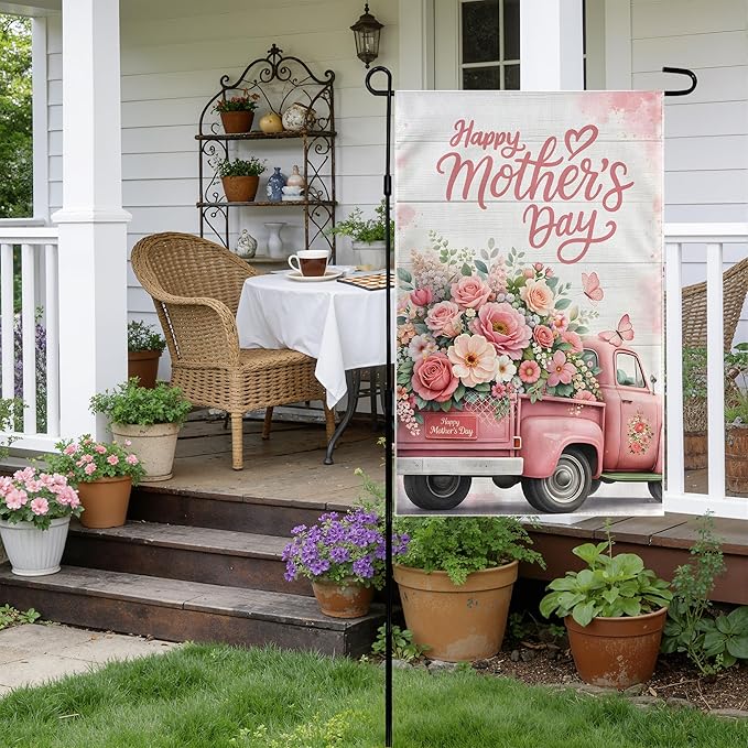 Mother's Day Decorations - Happy Mother's Day Garden Flag | Mother's Day Decor Party Favors Supplies for Outdoor Outside | Mother Day Backdrop Banner for Garden Porch Patio Lawn Yard Home