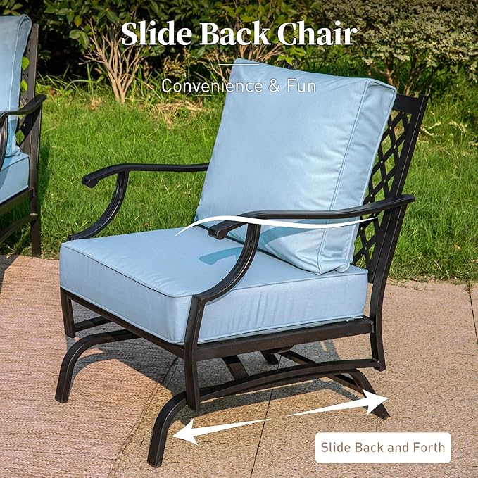SUNSHINE VALLEY Metal Outdoor Rocker Patio Chairs Set of 2 with 5.75" Extra Thick Cushion, 2 Piece High Back Rocker Patio Chairs All Weather Outdoor Furniture Seating for Deck Balcony Porch, Blue