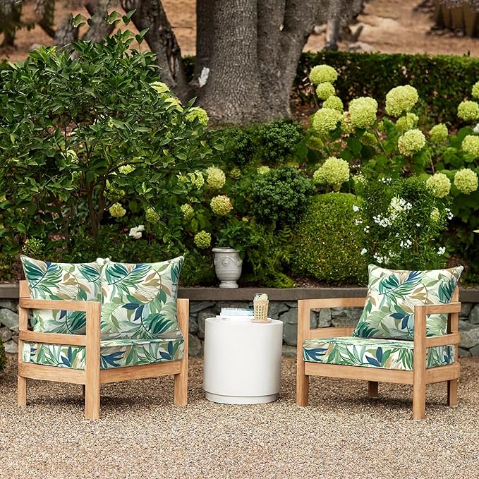 LVTXIII Outdoor Deep Seat Cushion Patio Seat and Back Cushion Set Seasonal Chair Cushion with Removable Cover and Adjustable Buckle for Home and Garden, 22"x22"x4", Lush Leaf Green