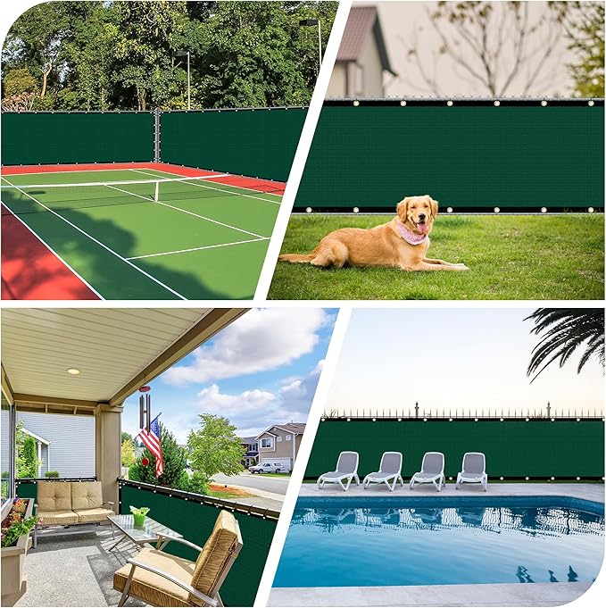 i COVER 4x12ft Privacy Screen Fence, Outdoor Fencing Panels, Garden Windscreen Mesh Shade Sail Net Barrier, Fence Privacy Screen Reinforced Bindings and Brass Grommets Cable Zip Ties, Green