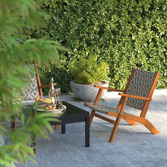Balkene Home 64158 Vega Natural Stain Outdoor Chair All Weather Wicker Outdoor Chair Acacia Wood Construction Mid Century Design Comfortable Reclining Armchair - Diamond Weave Wicker