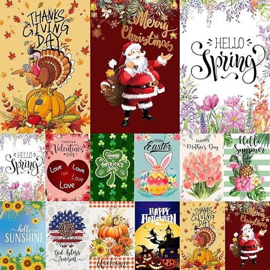 Seasonal Garden Flag Set of 12 Yard Flags for Outside12x18, Double Sided Small Garden Flags,4th of july Garden Flag,Welcome Fall Halloween Holiday Decoration Outdoor Flags for Garden