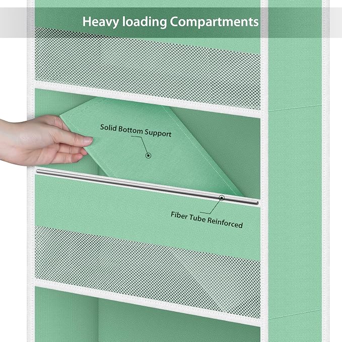 Univivi Fabric Over Door Hanging Organizer for Baby Nursery, Green, 5-Shelf