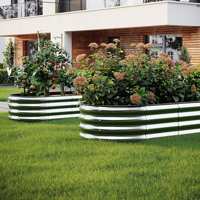 ZFHgarden Galvanized Metal Planter Raised Garden Bed Kit for Gardening Outdoor，Height 12 Inch, 3x3x1ft Round Galvanized Steel Fire Pit，Steel Fire Pit Silver for Backyard, Camping, Bonfire