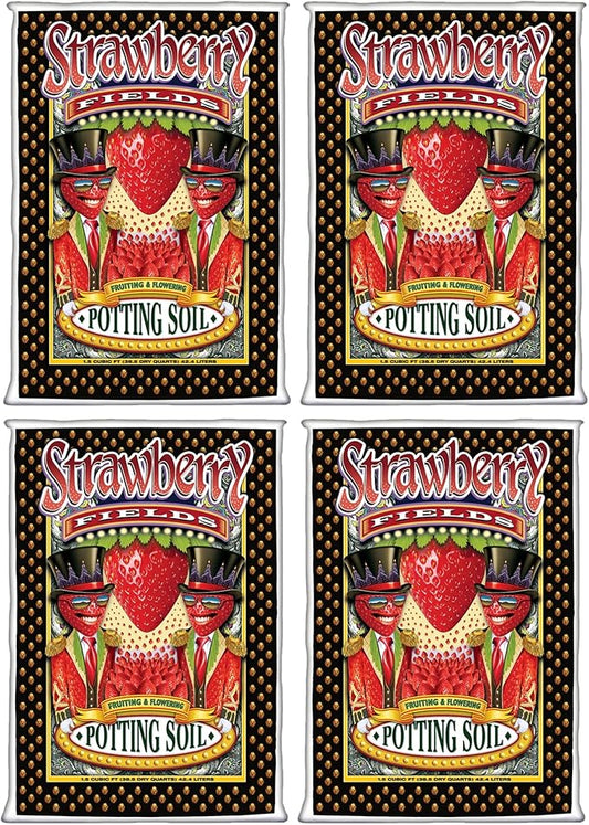 FoxFarm Strawberry Fields Fruiting & Flowering Potting Soil, 1.5cu ft (Pack of 4) - Designed to Pump Up Your Blooms, Fruits, and Berries - Made for the Fruiting and Flowering Stages of Plants
