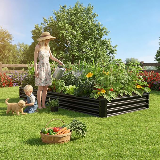 8x4x1ft(2 Pack) Raised Garden Bed Kit, Galvanized Planter Garden Boxes Outdoor, Metal Raised Garden Beds for Vegetables,Fruits, Flower,Black
