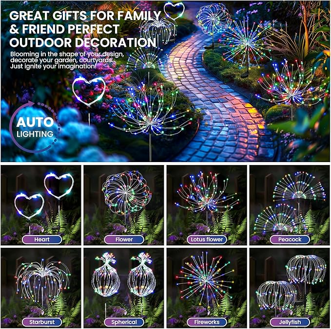 PEVOROS Garden Decor Solar Lights Outdoor,120LED Waterproof Colorful Solar Fairy Garden Lights for Outdoor Decoration,Yard, Patio, Porch,Flower Pot,Pathway,Christmas (2Pack)