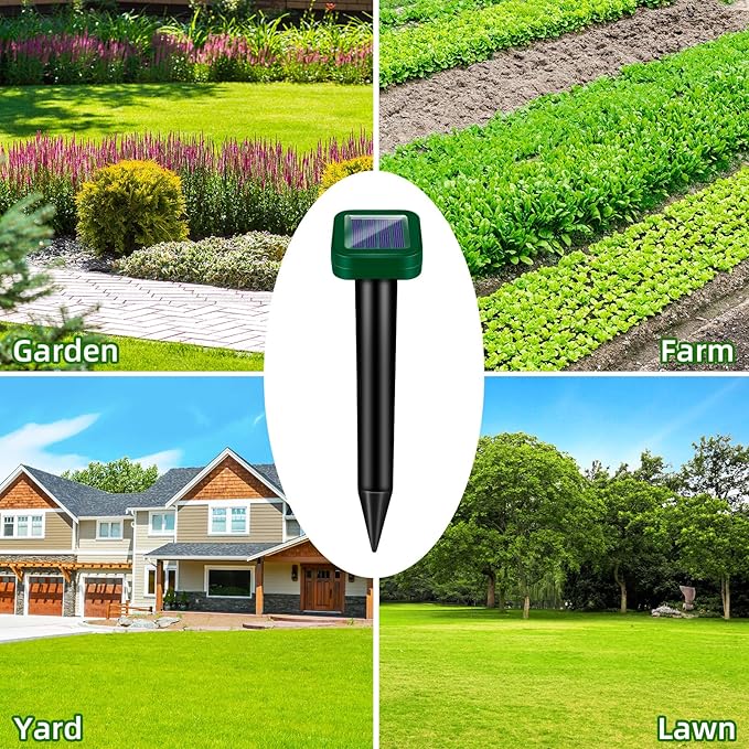 2026 Upgraded Mole Repellent Solar Powered Rodent Repellent Outdoor Ultrasonic Waterproof Pest Deterrent for Yard Lawn Garden Drives Away Rodent Voles Skunk Groundhogs Snake Chipmunks Raccoons 8 Pack