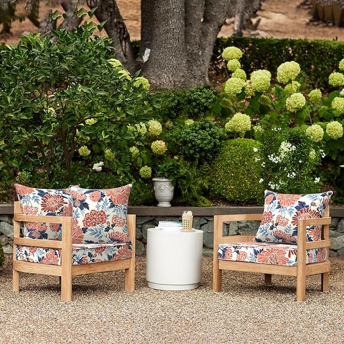 LVTXIII Outdoor Deep Seat Cushion Patio Seat and Back Cushion Set Seasonal Chair Cushion for Dining Arm Chairs, Wicker Chairs and Garden Furniture Decoration, 24"x24"x4", Red Chrysanthemum