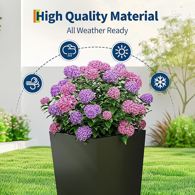 30 Inch Tall Self Watering Planters for Patio, Set of 2 Large Square PP Plastic Planters with Water Reservoir, Modern Floor Standing Self-Watering Pots for Indoor Outdoor Home Garden Decor, Black