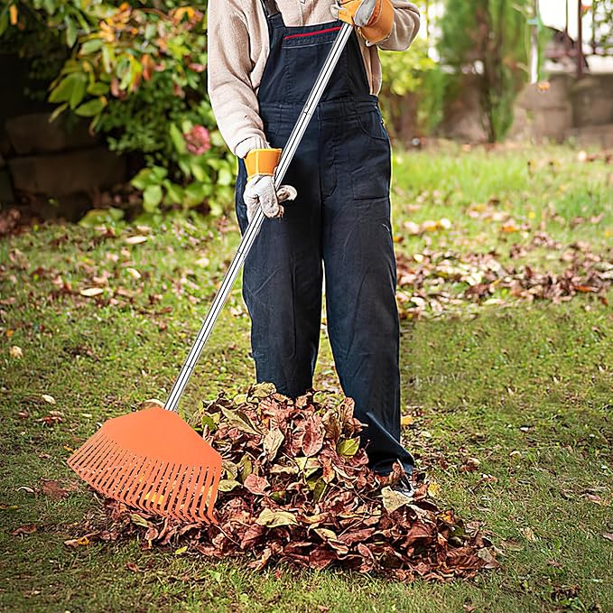 YEELOR 16.5-Inch Wide Adjustable Handle Leaf Rake - Plastic Rake Head, Lightweight & Compact, Used for Leaf Collection, Suitable for Small-Scale Cleanup, Ideal for Seniors and Kids