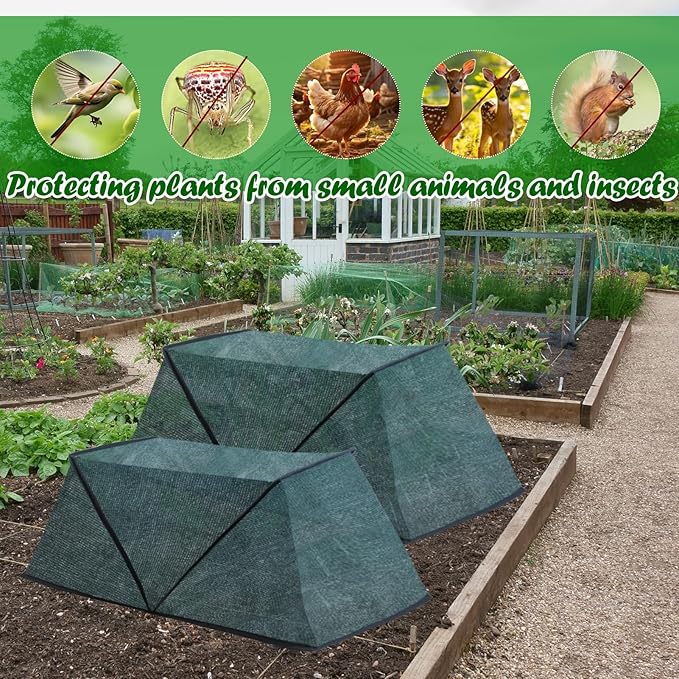 2 Pack Foldable Plant Shade Tent, No Install Raised Garden Bed Sun Shade Cover with Stakes UV Resistant Summer Plant Protector Garden Sun Shade Cloth Net Crop Cages for Outdoor Plants, 32"x13"x14"