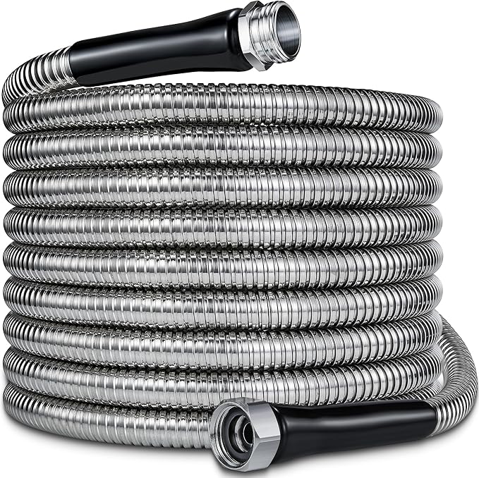 100 Foot Garden Hsoes - 2026 New 304 Stainless Steel Garden Hose with 3/4'' Fittings – Lightweight, Durable, and Kink-Free, Metal Water Hoses for Gardening