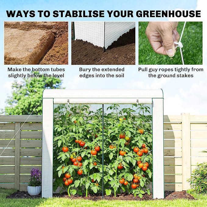 Outsunny Mini Greenhouse, Portable Greenhouse with Roll-Up Door and 2 Mesh Windows, Small Green House with PE Cover for Garden Patio Lawn, 78.7" x 29.5" x 74", White