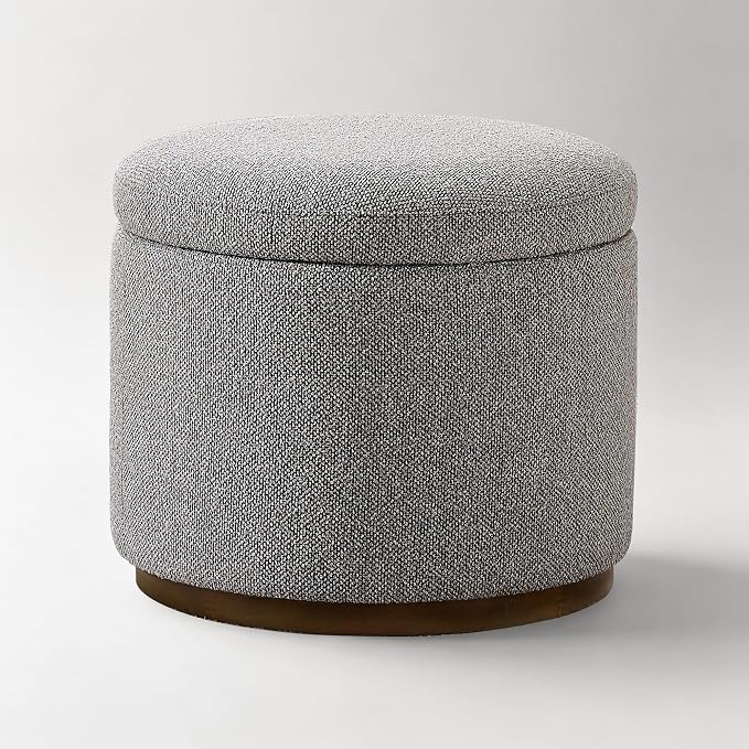 Round Storage Ottoman, 20" Boucle Ottoman Foot Rest Stool(Light Grey)