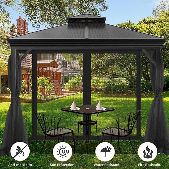 Gazebo Universal Replacement Mosquito Netting, 8' x 8' Outdoor Mesh Netting Screen 4-Panel Sidewall with Zipper for Patio, Canopy, Garden and Backyard, Black(Mosquito Net Only)
