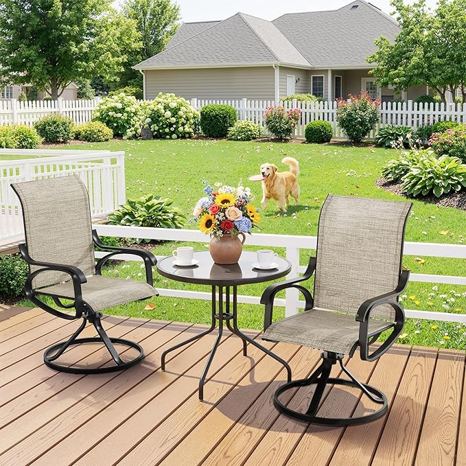 Patio Swivel Chairs Set of 8, All Weather Outdoor Rocking Chair with Textilene Breathable Back, Metal Frame, Patio Dining Chair for Backyard, Garde, Porch and Deck (8, Dark Brown)