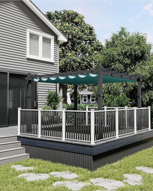 KYBOLT 10x13 Ft Aluminum Pergola with Retractable Canopy Metal Gazebo for Garden Backyard Deck Porch Grape Trellis(Blue)