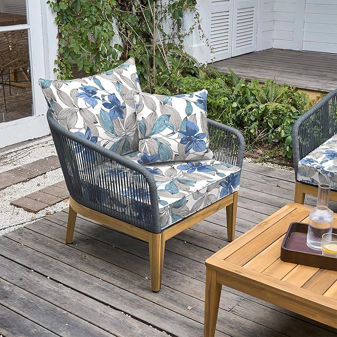 LVTXIII Outdoor Seat and Back Cushion Patio Deep Seat Cushion Set Seasonal Chair Cushion for Wicker Chairs and Garden Furniture Decoration, 22"x22"x4", Clemens Noir Blue