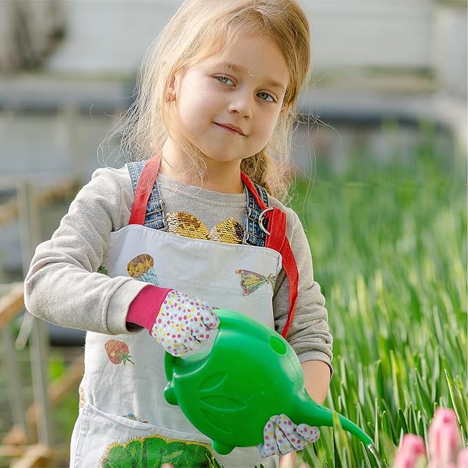 HANDLANDY 4 Pairs Kids Gardening Gloves, Girls Boys Children Garden Work Play Gloves (Pink Dot, Small)