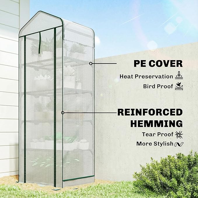 Outsunny 5 Tier Mini Greenhouse with Screen Roof, 27.6" x 19.7" x 75.6", Portable Small Greenhouse with High Strength PE Cover, Roll-Up Zipper Door for Garden Yard Backyard, White