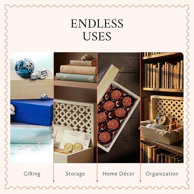 Mela Artisans Trellis Mango Wood Storage Box - Whitewash, 7.5x4.5 in | Hand-carved wooden jewelry box designed for keeping family keepsakes, daily accessories and premium home decor accents.