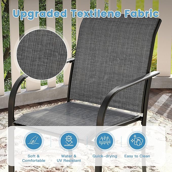 DIFY Patio Dining Chairs Set of 4, Stackable Outdoor Metal Chairs for Garden, Porch and Lawn, Grey