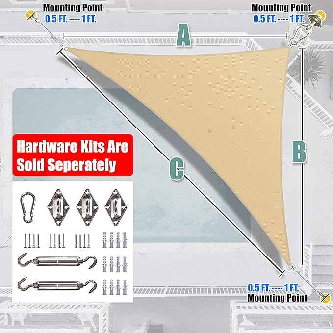 ShadeMart Custom Size Order to Make Sun Shade Sail Triangle UPF50 Canopy Mesh Fabric UV Block Commercial Heavy Duty smTAPT08